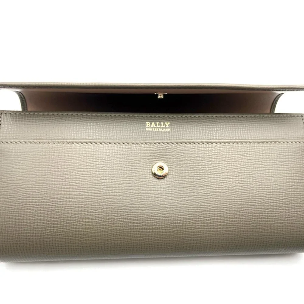 Bally Women's Gray Pebbled Miensa Leather long bifold flap wallet NWT. - Picture 7 of 14